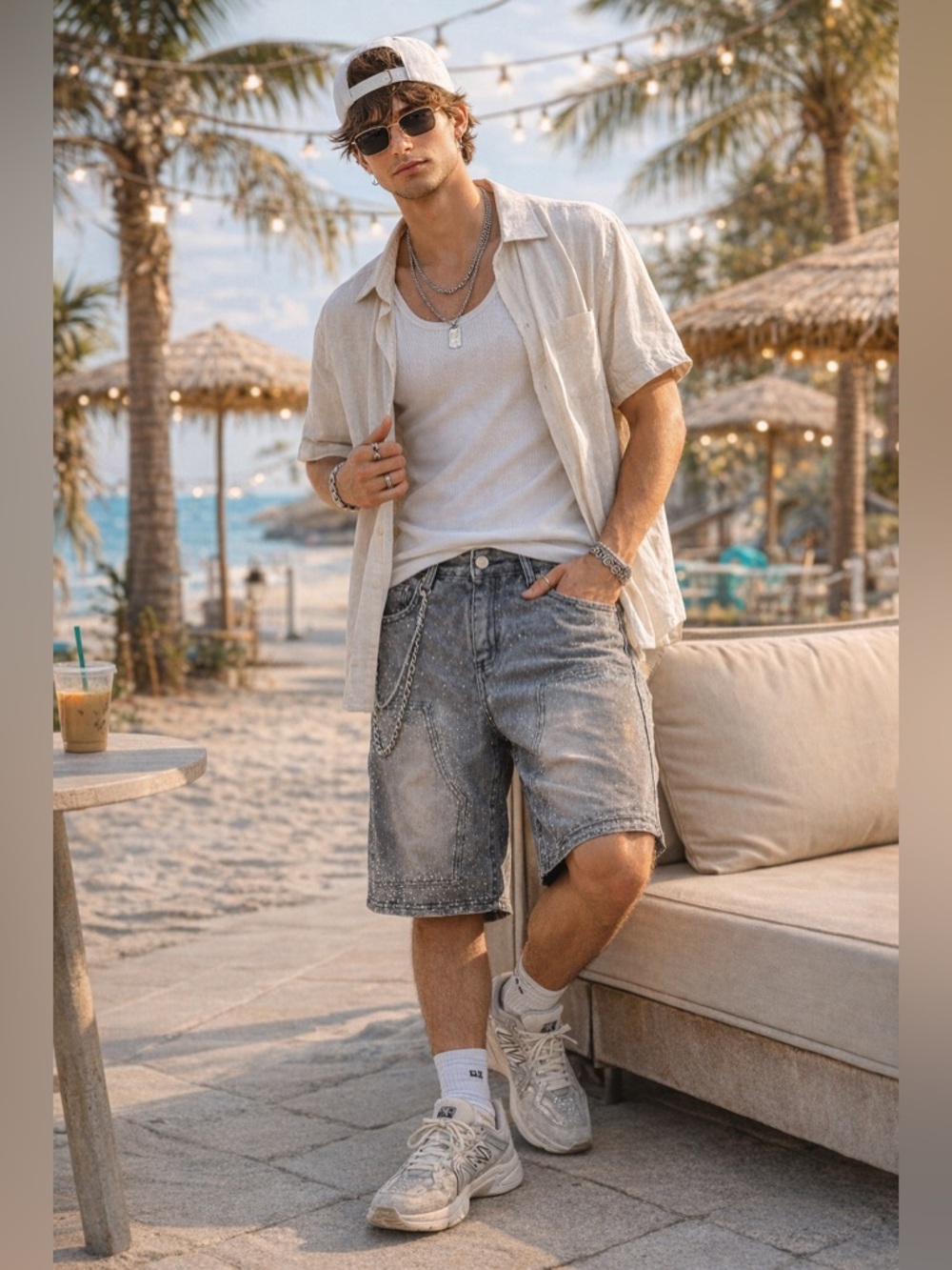 Men's Gray Distressed Denim Shorts - Classic Casual
